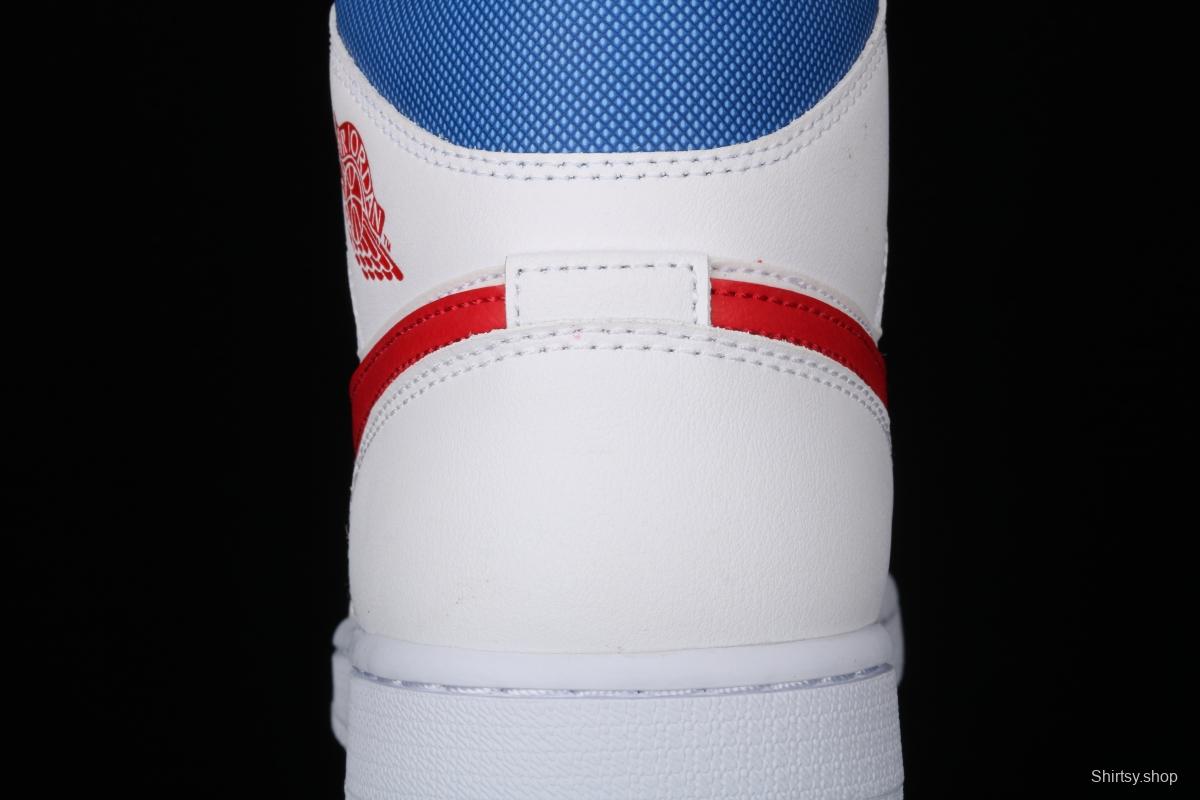 Air Jordan 1 Mid Fearless Royal White, Blue and Red Zhongbang Basketball shoes BQ6472-164,