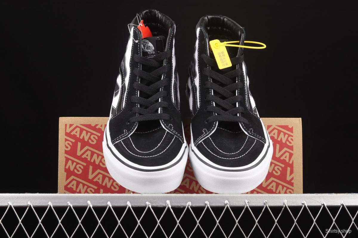 Vans Sk8-Hi black and white flame high top casual board shoes VN0A32QGK681