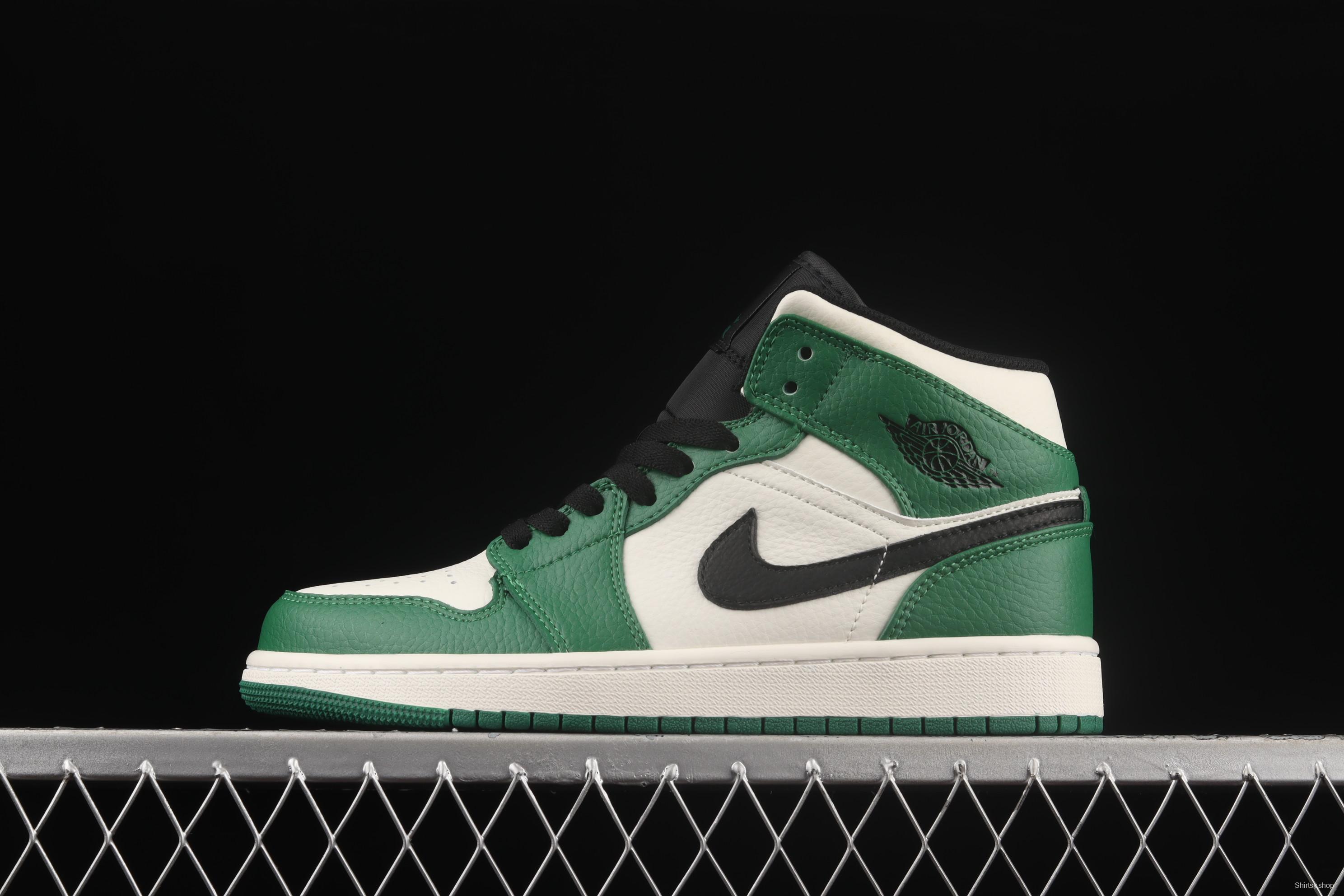 Air Jordan 1 Mid Pine Green refreshing green toe Zhongbang basketball shoes 852542-301