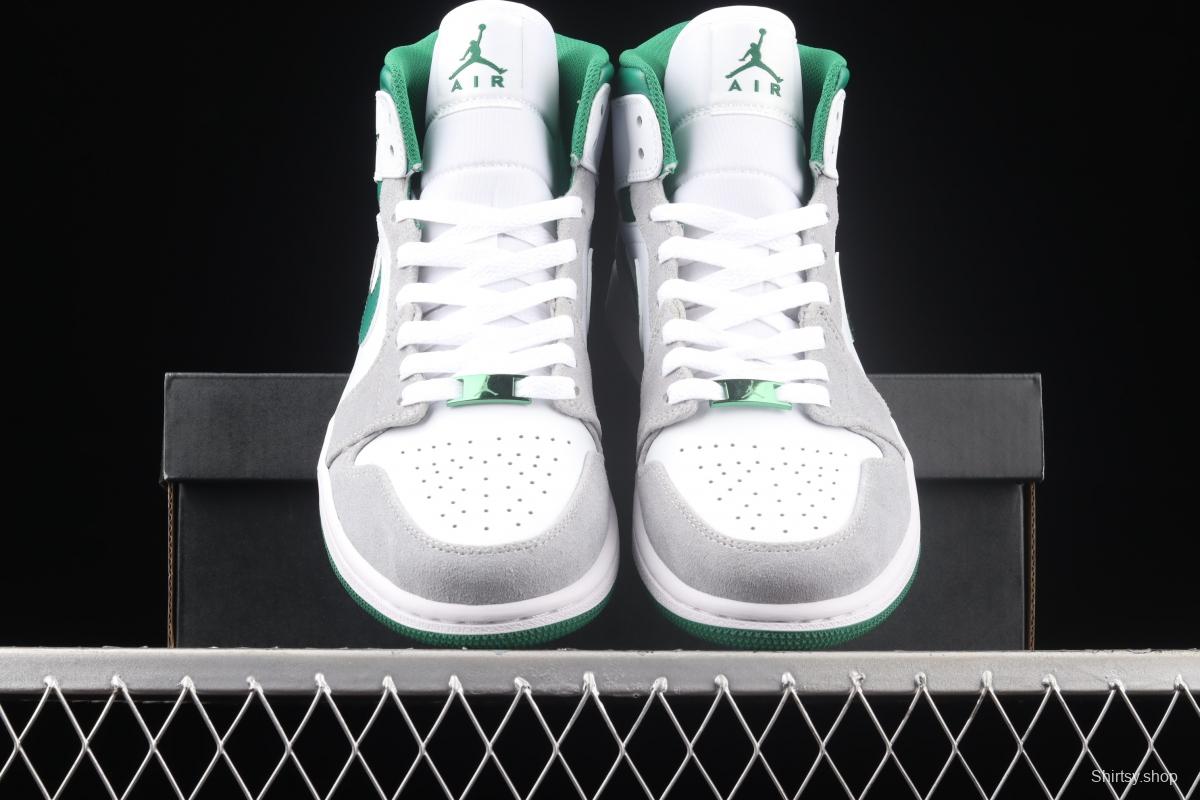 Air Jordan 1 Mid white, gray and green medium top basketball shoes DC7294-103